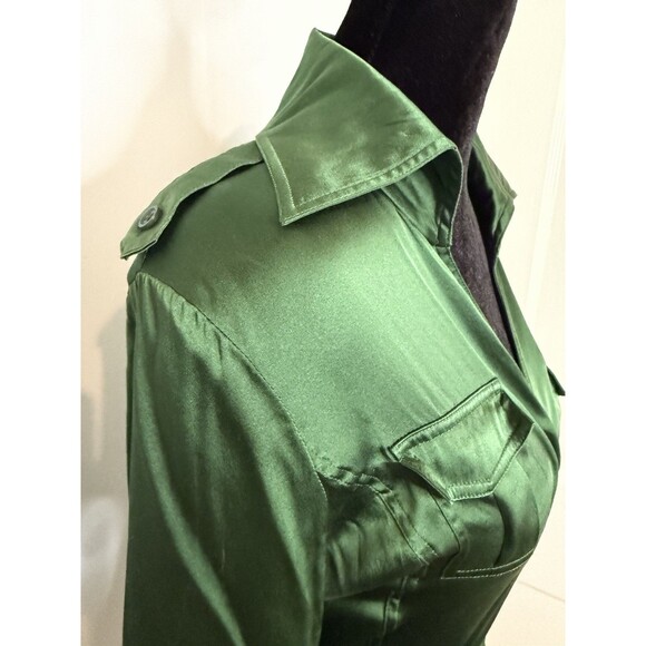 Diane von Furstenberg DVF Green Silk Blend Wrap Top Blouse Long Sleeve Sz 10 - Picture 7 of 14